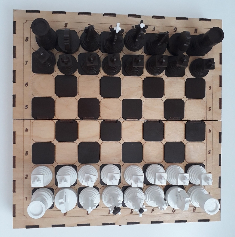 [Laser cut and engrave] Wooden Chess Set with Intricate Layered Pieces and Folding Board