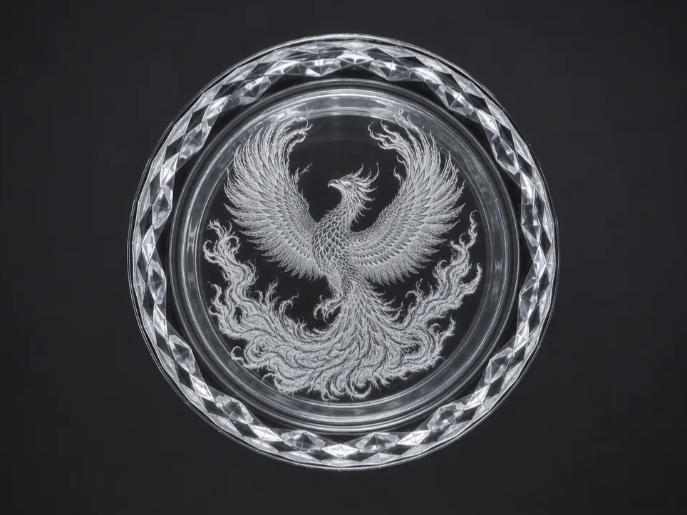 Crystal Glass Featuring Detailed Phoenix Motif