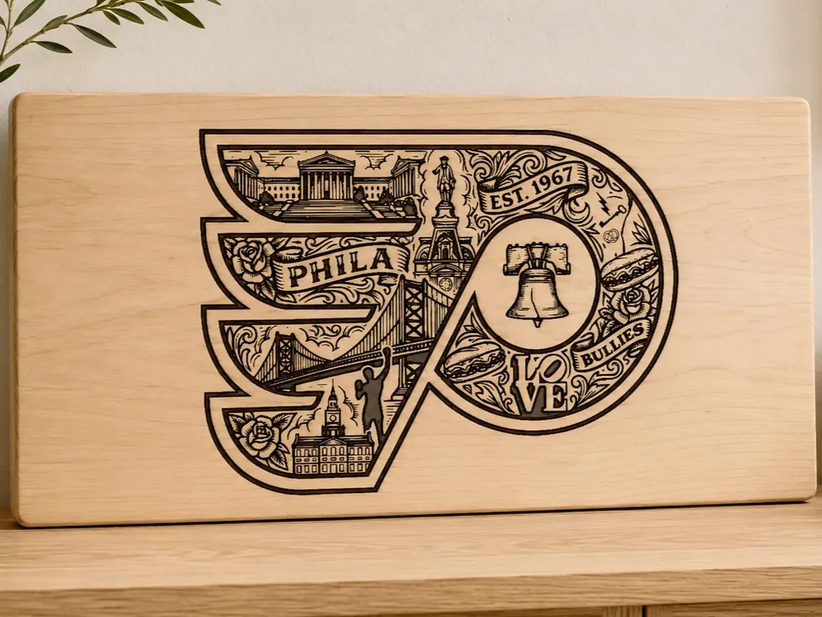[Laser cut and engrave] Philadelphia Flyers Logo Wall Art Featuring Iconic City Landmarks