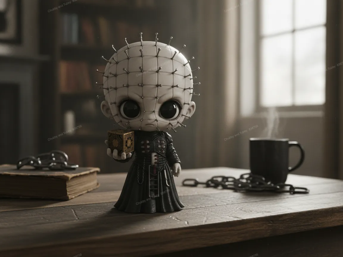 Chibi Pinhead figurine lamenting over Pandoras box