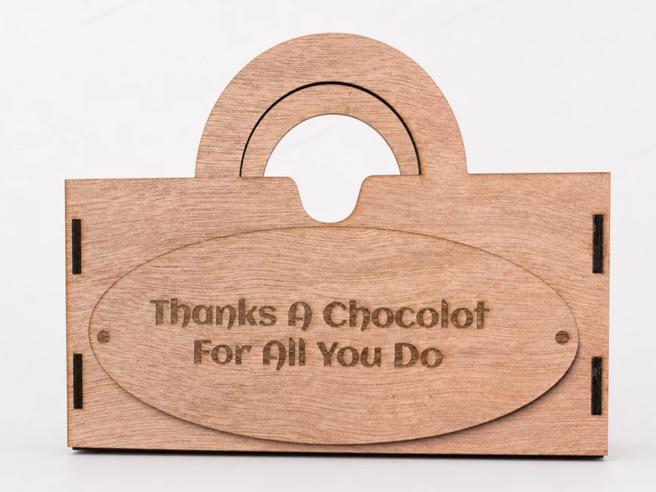 Wooden Chocolate Bar Holder with Thanks A Chocolot For All You Do Inscription