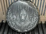 [Laser cut and engrave] Anubis Egyptian God Circular Stone Plaque with Hieroglyphics