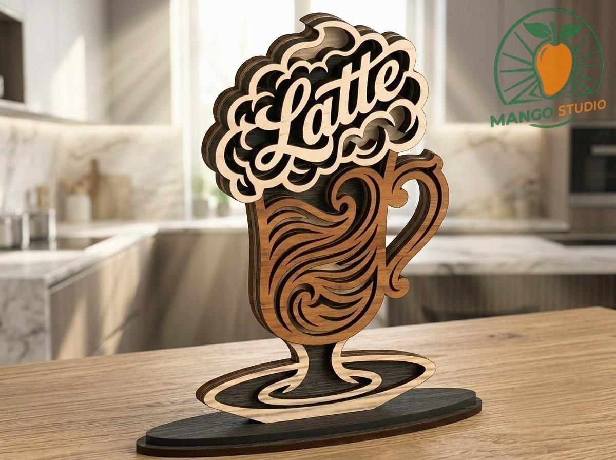 [Laser cut and engrave] 3D Latte Coffee Laser Cut File 3mm