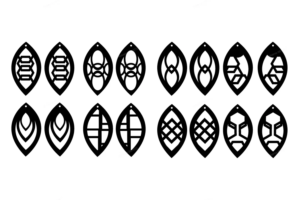 [Laser cut and engrave] Geometric Leaf Shaped Black Drop Earrings