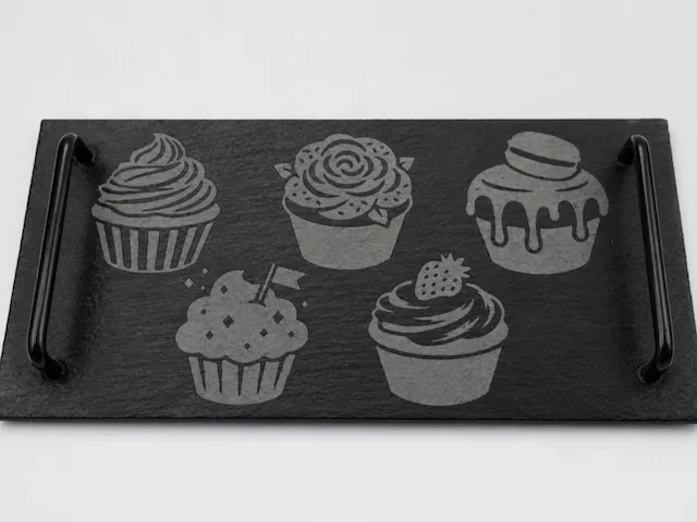 Black Slate Serving Tray with Cupcake Illustrations