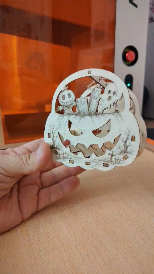 [Laser cut and engrave] Halloween Pumpkin Lantern Basket | Laser Cut File | 3mm Plywood | Glow Candle Holder | Halloween Decor