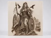 [Laser cut and engrave] Viking Shieldmaiden Wood Engraving with Spear and Ravens