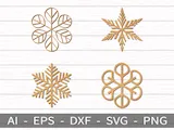[Laser cut and engrave] Set of Four Geometric Snowflake Ornaments