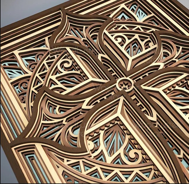 [Laser cut and engrave] Intricate Layered Wooden Cross Wall Art with Gothic Floral Motifs
