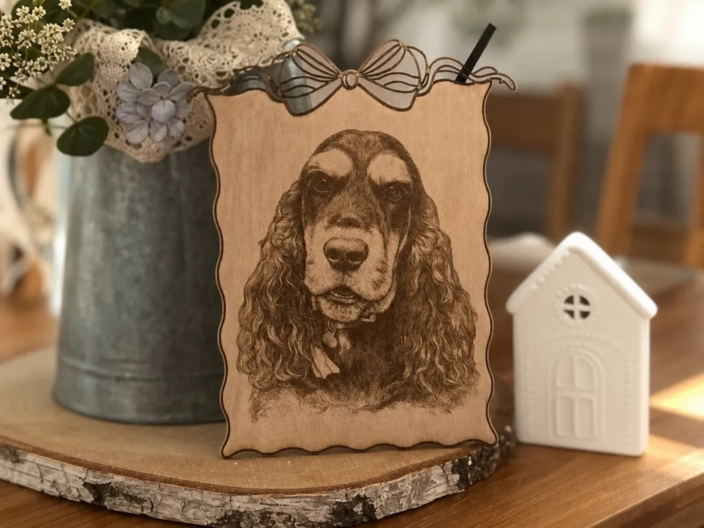 Plaque décorative en bois avec portrait de chien Cocker
