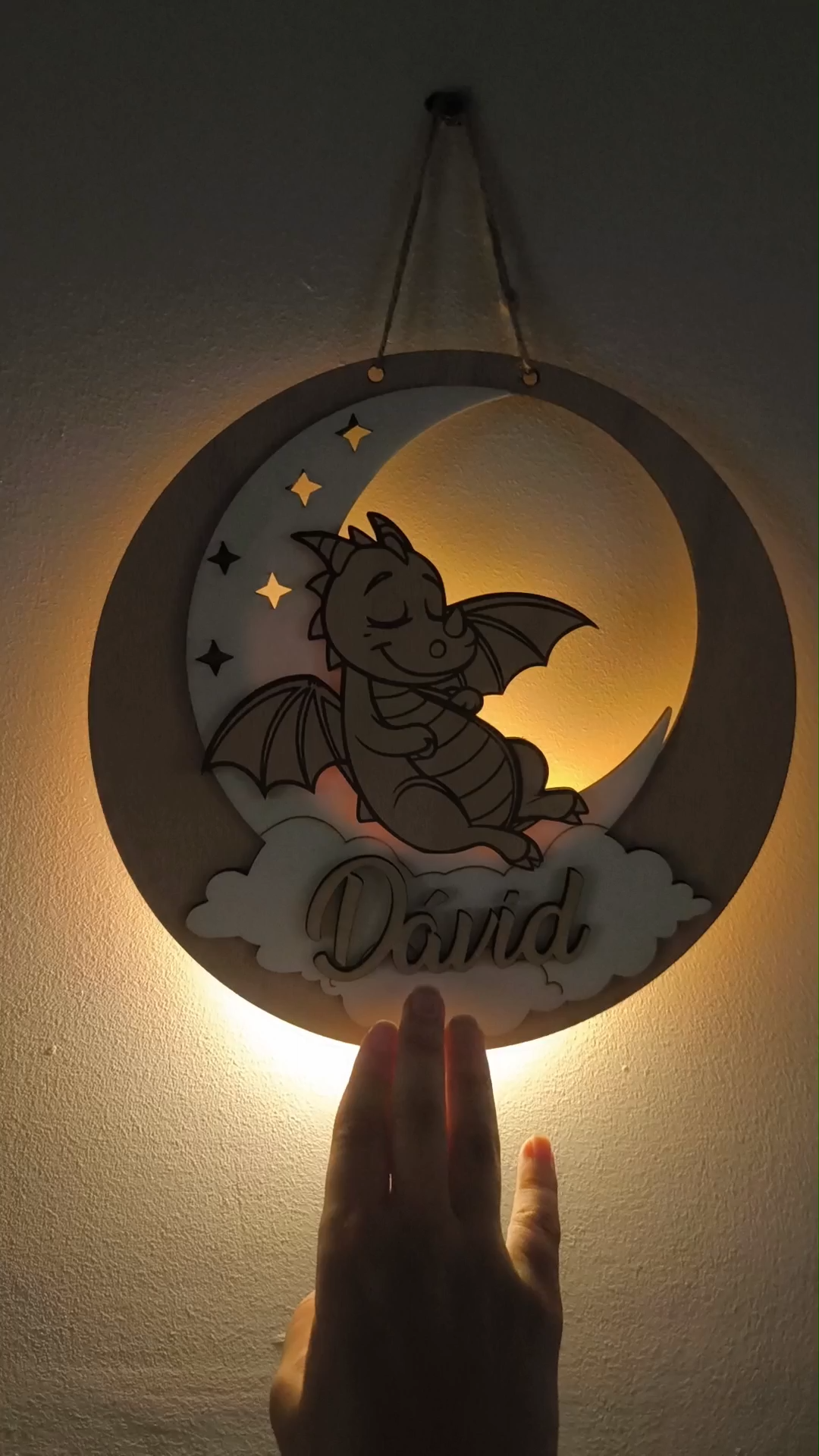 Personalized baby Dragon on Moon Wall Light for Nursery, nightlamp
