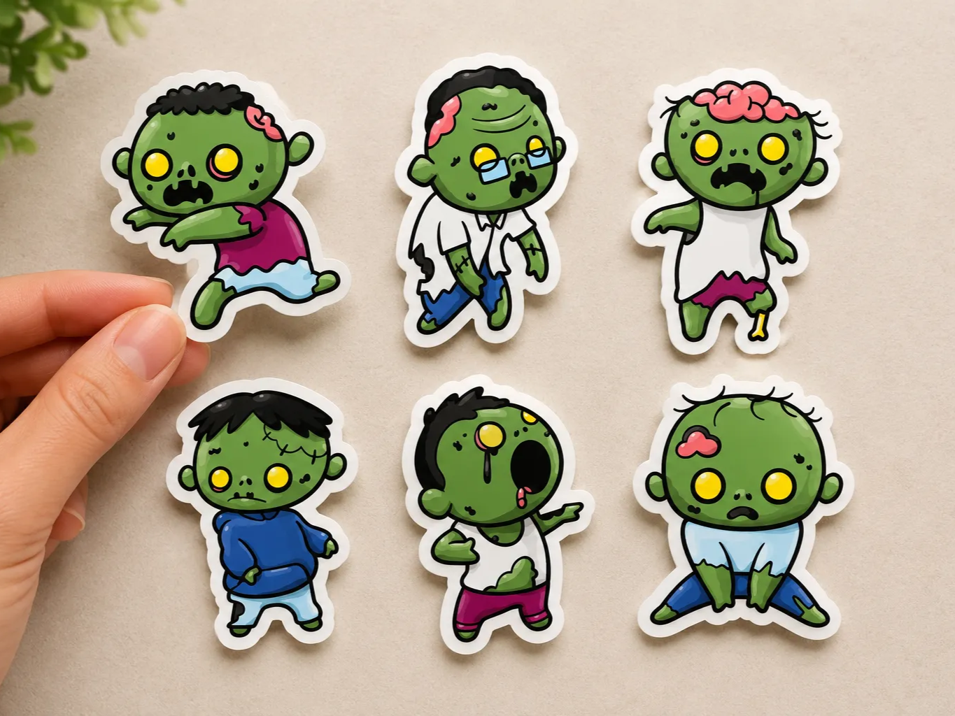 Cute Cartoon Zombie Character Stickers Set