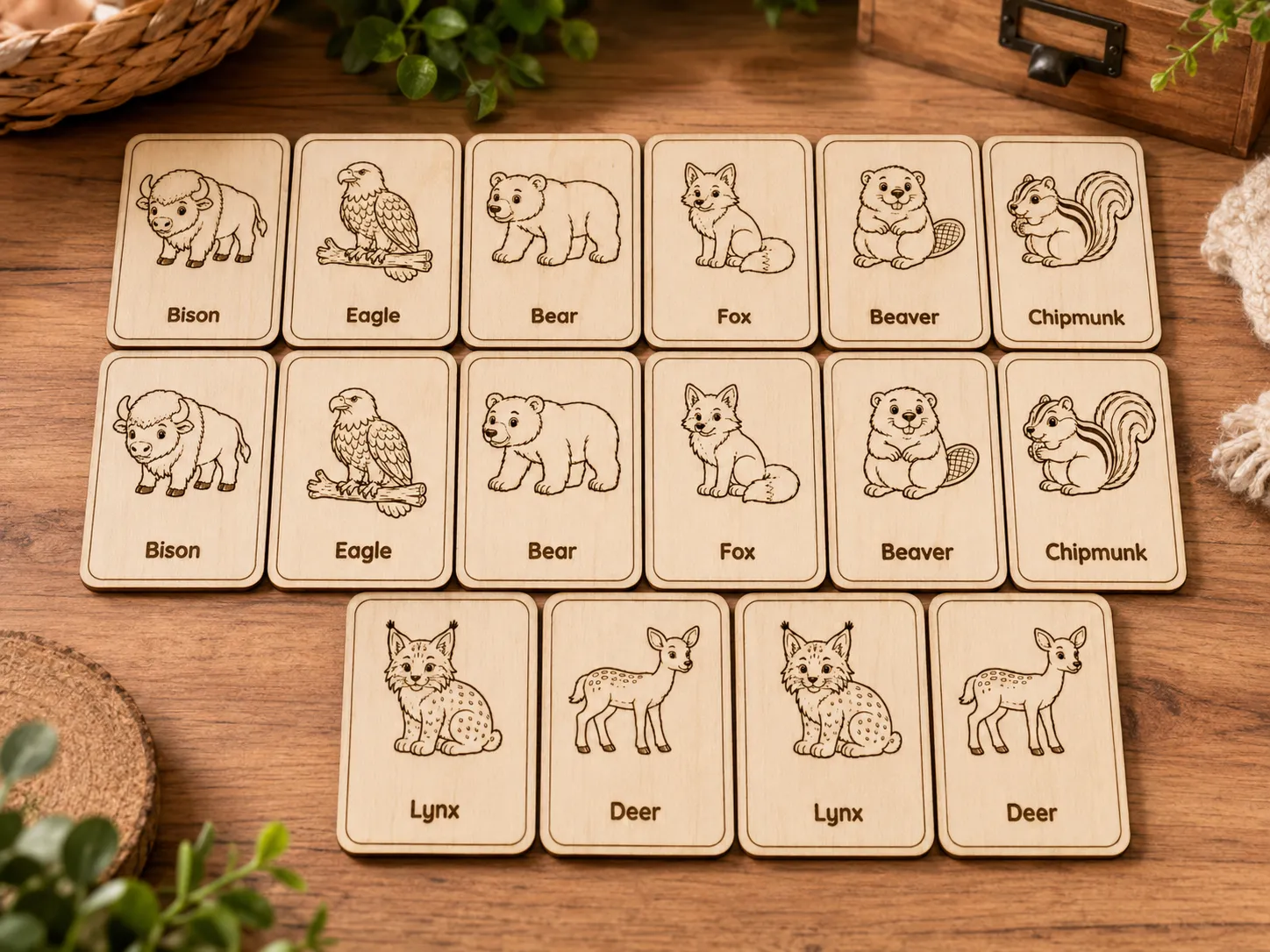 American Animals Montessori-Inspired Wooden Matching Cards | 8 Pair Animal Memory Game