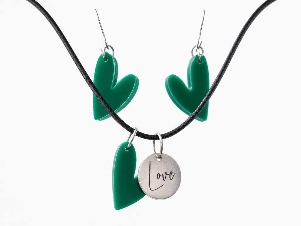 Heart Earrings and Love Charm Necklace Jewelry Set