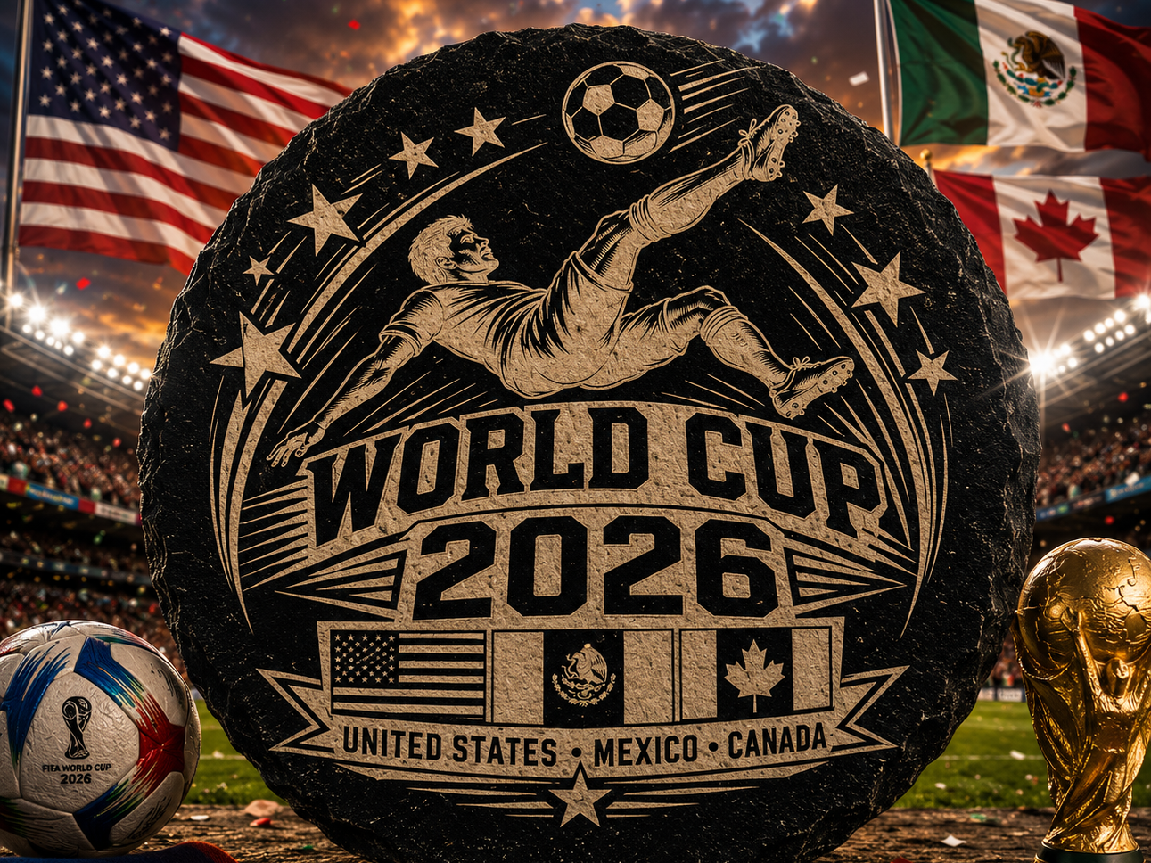 World Cup 2026 Bicycle Kick | United States Mexico Canada Laser Engraving Design
