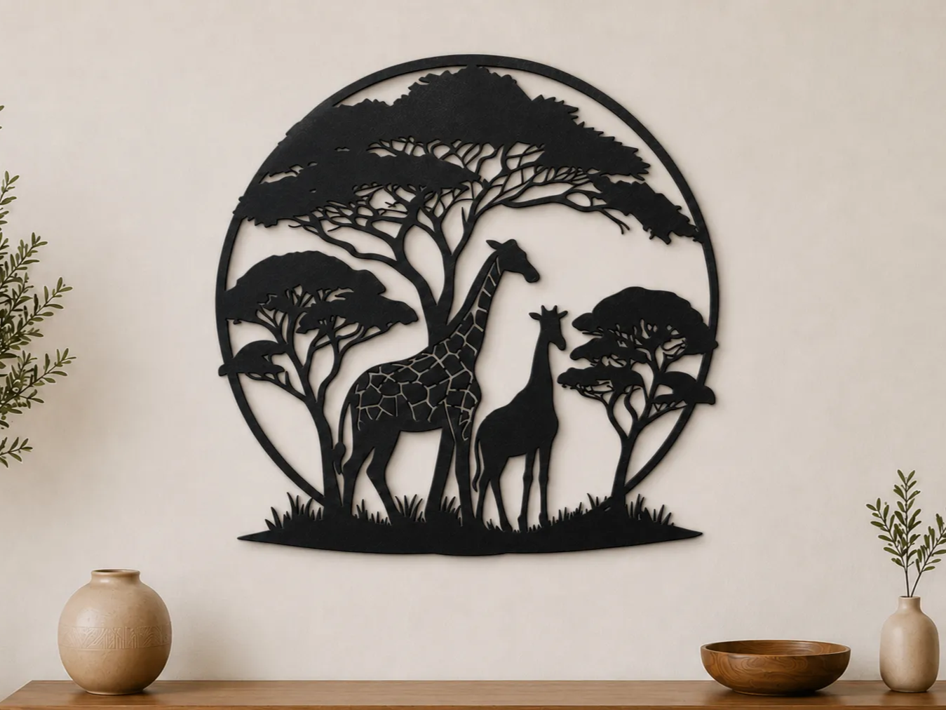 Giraffe Wall Art SVG | African Safari Animal Silhouette | Giraffe Couple Laser Cut File | Wildlife Decor