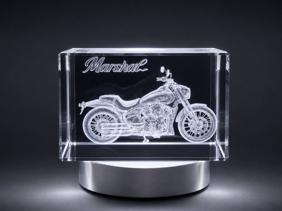 Crystal Block Featuring Motorcycle Illustration with Marshal Text