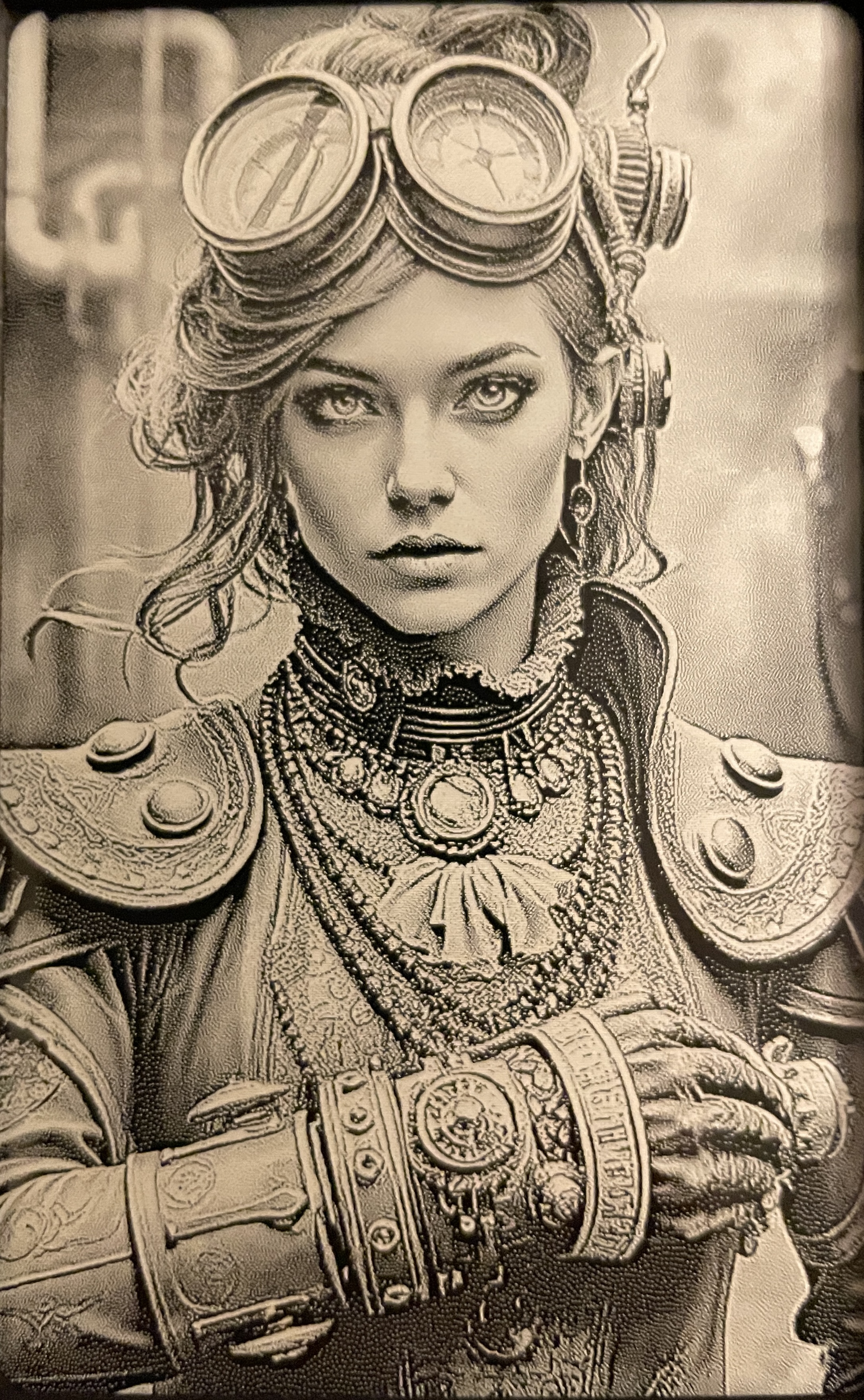 [Laser cut and engrave] Steampunk Woman Portrait Metal Art Plate