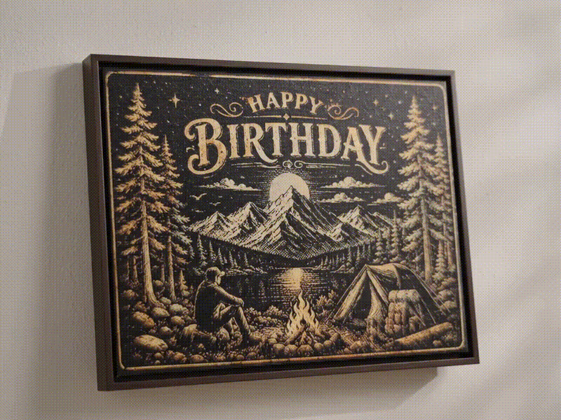 Happy Birthday Campfire – A Personalized Laser Engraved Canvas Birthday Artwork 🔥🏕️🎂