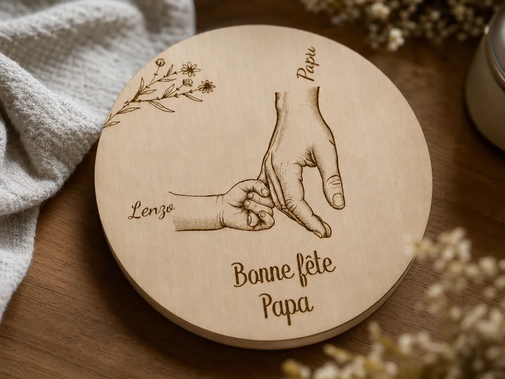 Disque en bois personnalisé avec illustration de mains pour la fête des pères