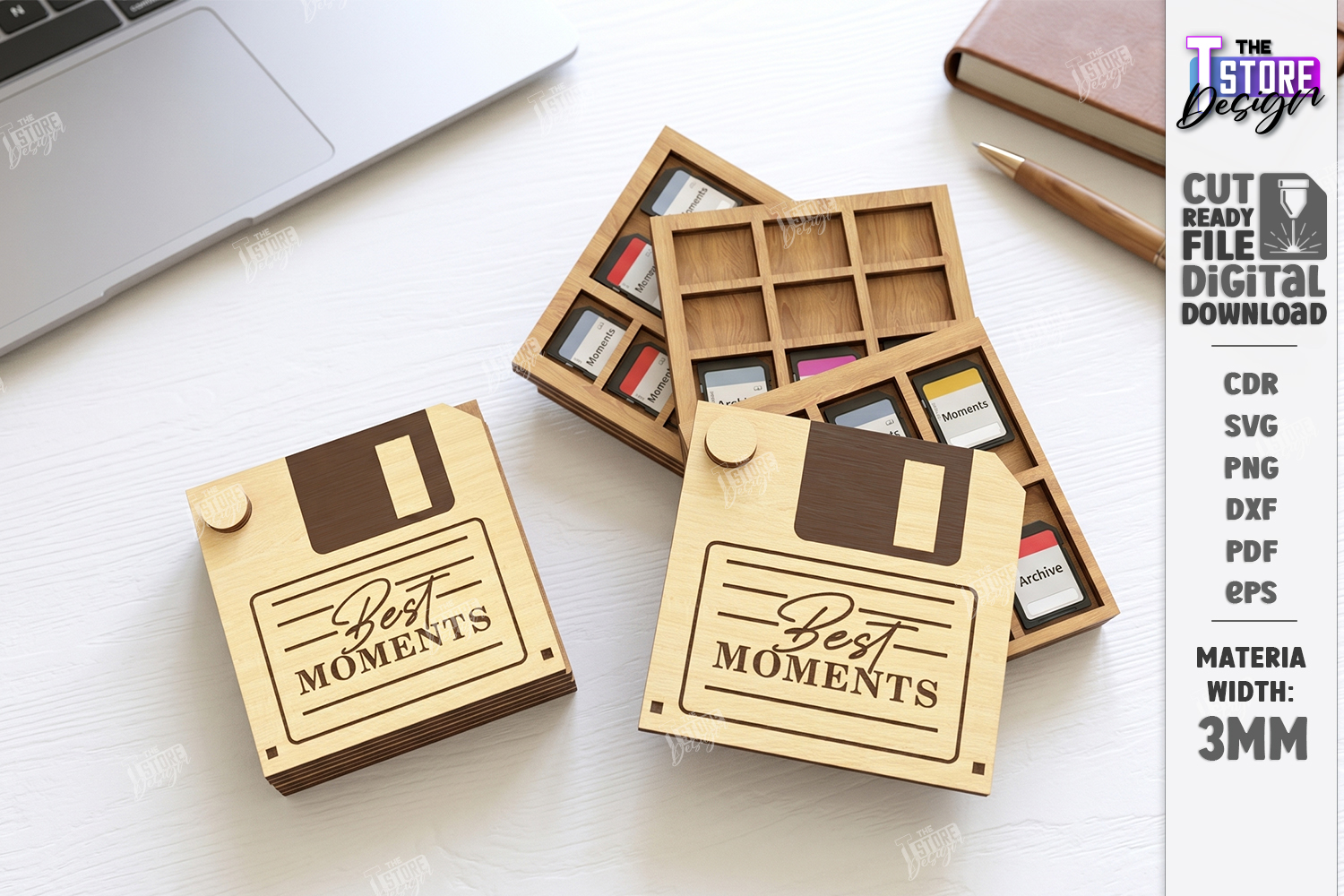 [Laser cut and engrave] Wooden SD Card and Memory Storage Organizer Cases Laser Cut Bundle. SD Card Case. Storage Box