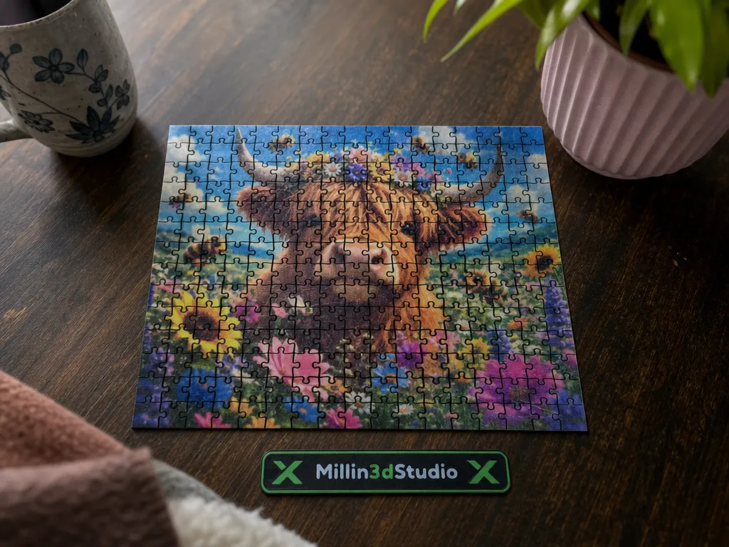 Highland Cow in a Wildflower Meadow Jigsaw Puzzle