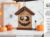 [Laser cut and engrave] Halloween House Ornaments Bundle. Wooden Hanging Decor Laser Cut Files. Spooky House Decor. Kids. Children. Scary Mansion SVG