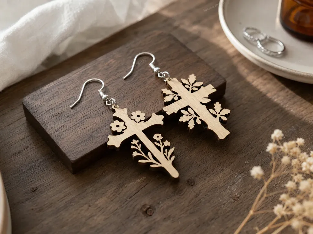 6 Of Bundles Floral Cross Dangle Earrings