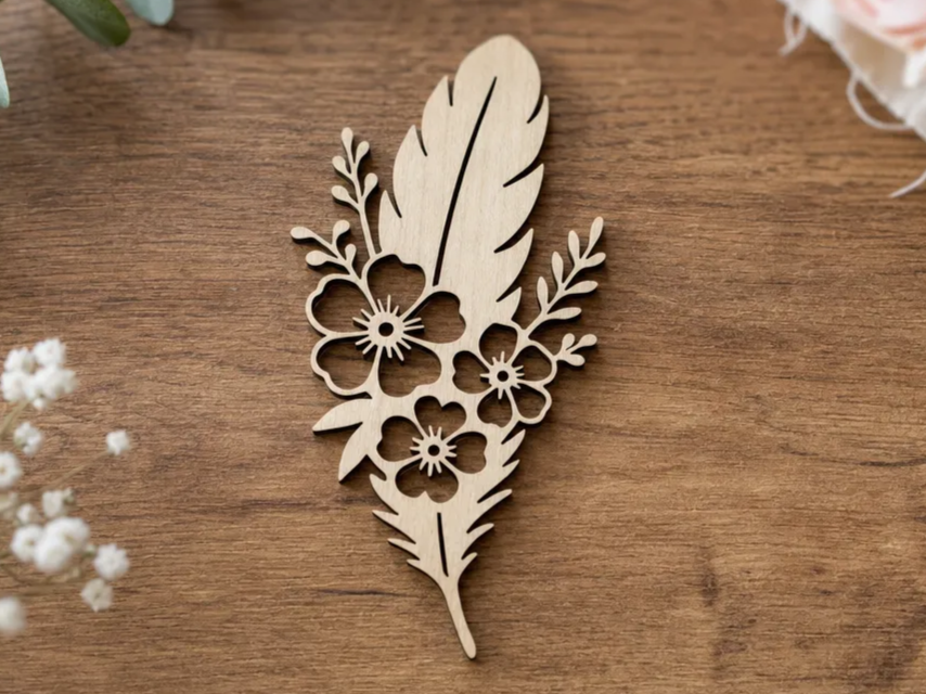 Floral Feather Cutout Wall Art