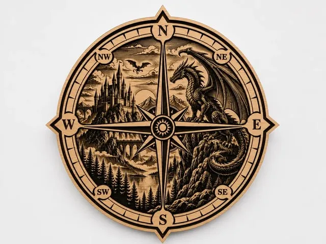 Dragon Compass Scenic Cut and Engrave