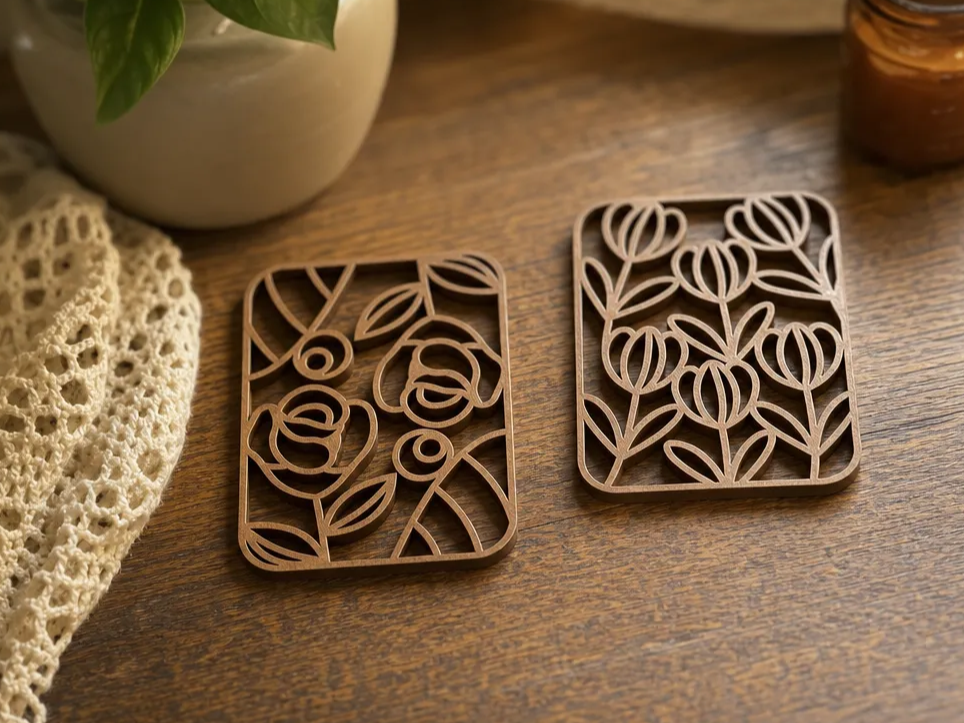 Floral Pattern Rectangular Drink Coasters