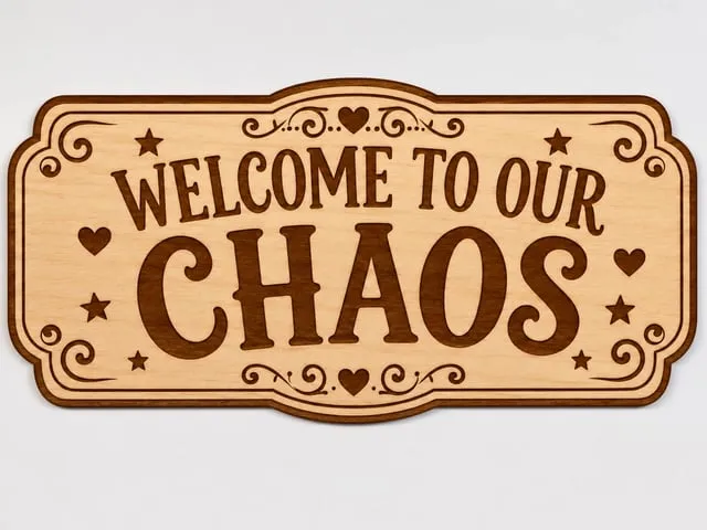 Welcome to Our Chaos Wooden Sign | Funny Family Room Door Plaque | Laser Cut & Engraved Home Decor | Rustic Wall Art for Loving, Lively Homes
