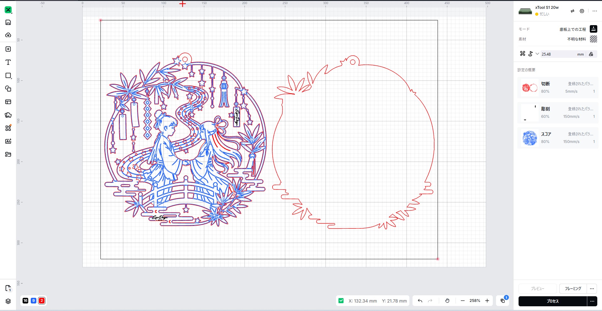 A circular wall-hanging decoration depicting Orihime and Hikoboshi from Tanabata instruction: step 1 - Preparation for processing