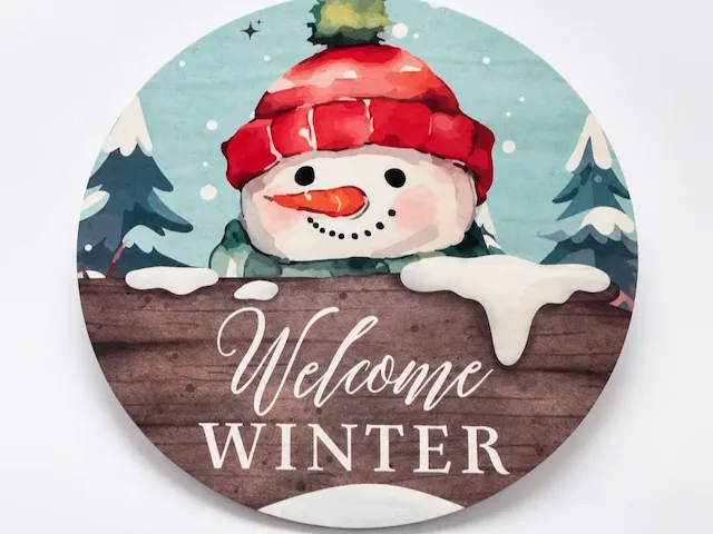 Welcome Winter Round Snowman Wall Sign