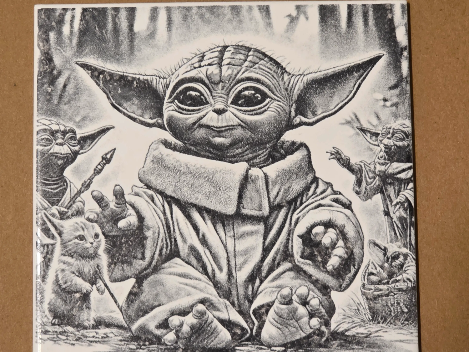 Grogu and Yoda Ceramic Tile Wall Art