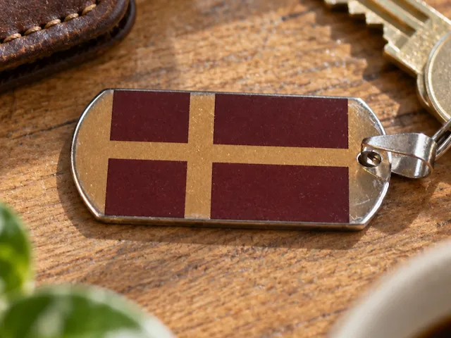 Danish Flag Stainless Steel Coloured Keyring