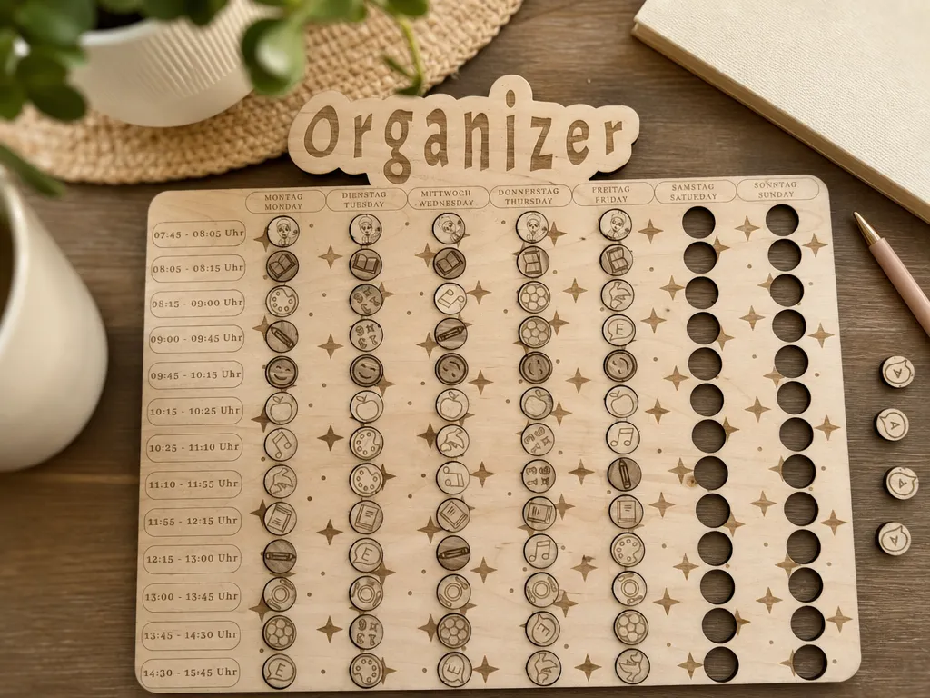 Weekly Schedule Planner Board with Interchangeable Activity Tokens