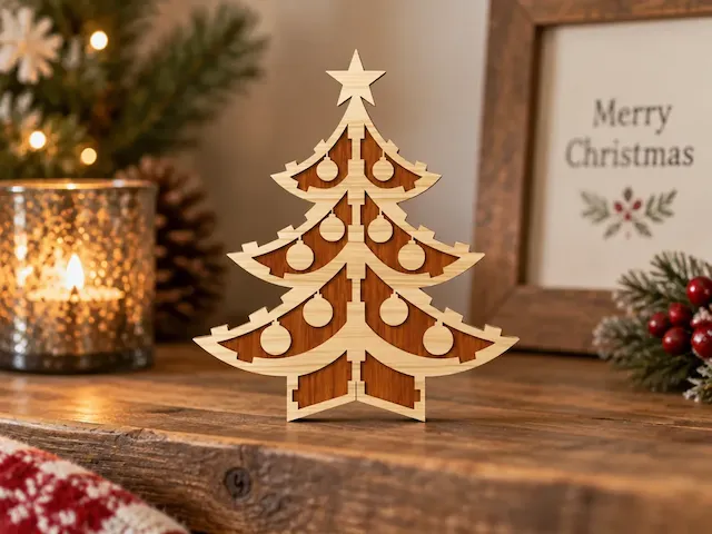 Wooden Christmas Tree Tabletop Ornament with Star Topper