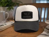 [Laser cut and engrave] Dad's Dunkin trucker hat with black and white mesh design
