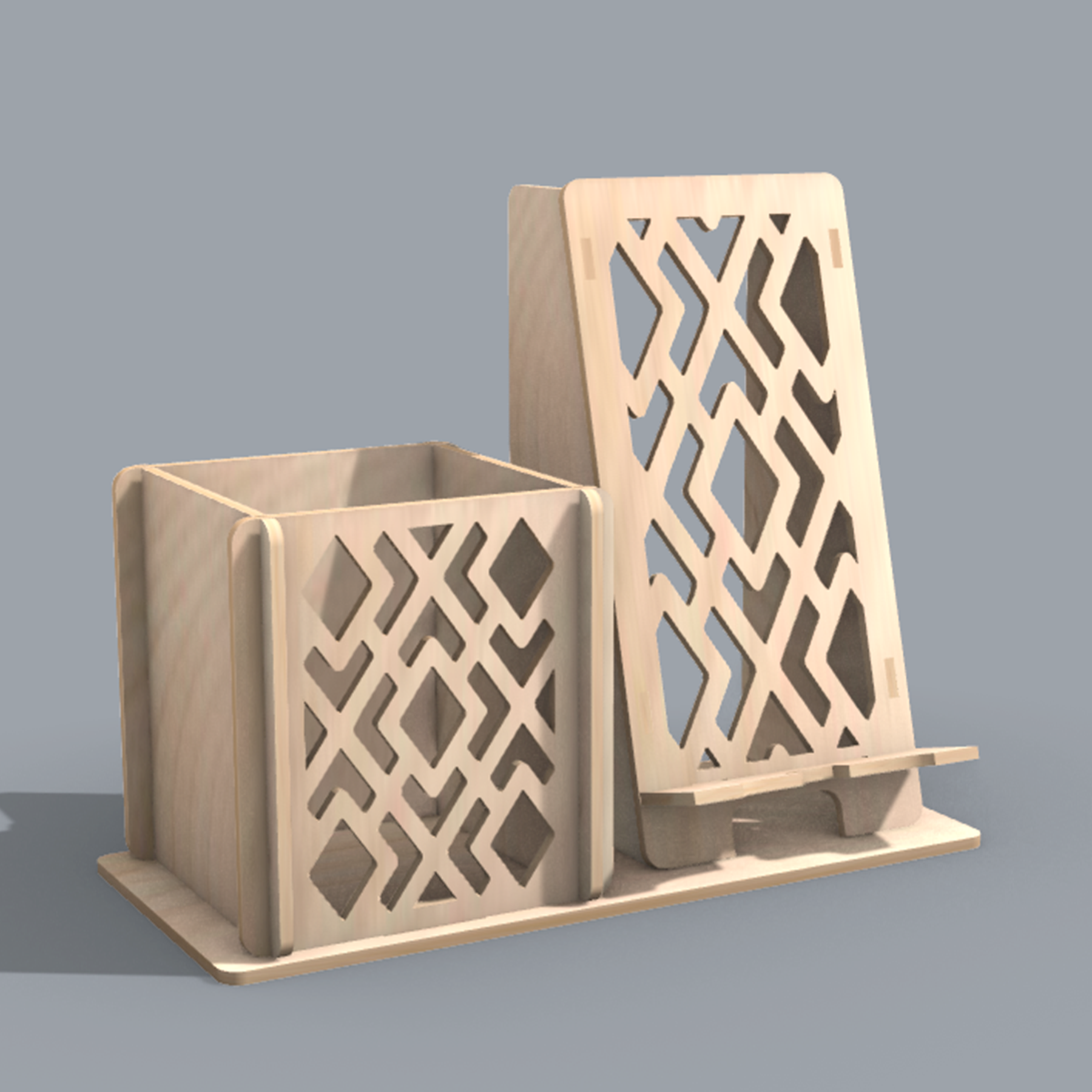 [Laser cut and engrave] Desk Organizer with Pen Holder and Smartphone Stand