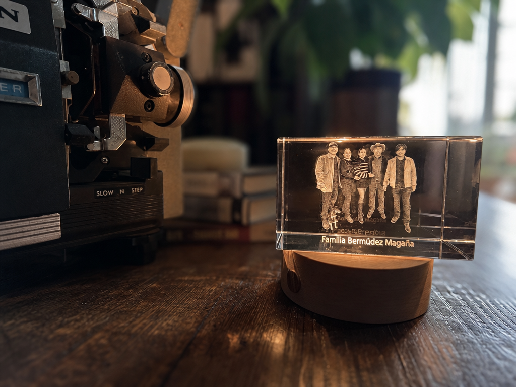 Personalized Family Photo Crystal Block with Lighted Base