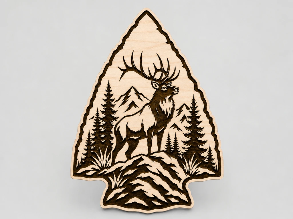Mountain Elk Arrowhead SVG XCS | Rustic Lodge Wildlife Wall Art | Laser Cut Wooden Decor | Glowforge xTool Ready Download