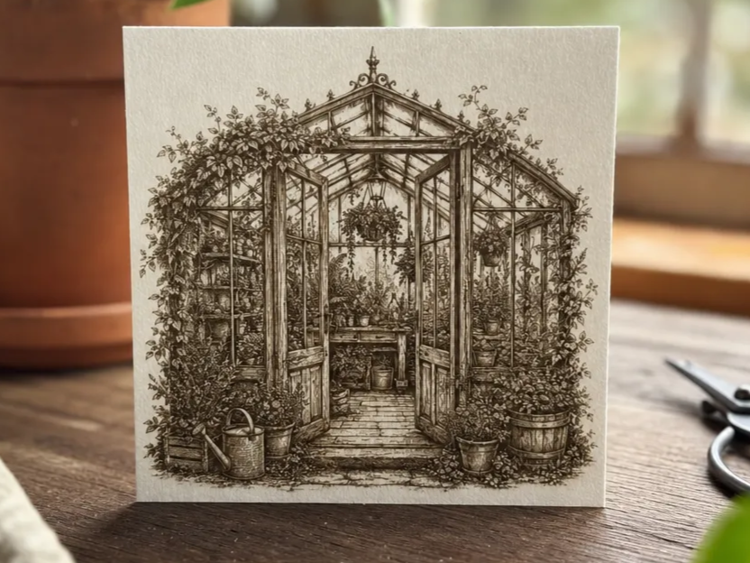 Detailed Greenhouse Illustration Art Wood engraving