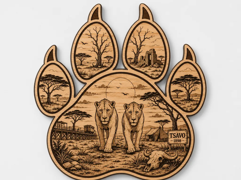 Tsavo 1898 Lion Paw Print Scenic Cut and Engrave