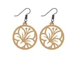 [Laser cut and engrave] Round Wooden Earrings with Floral Cutout Motif