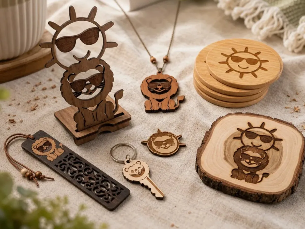 [Laser cut and engrave] Lion and Sun Themed Wooden Desk Accessories and Personal Items