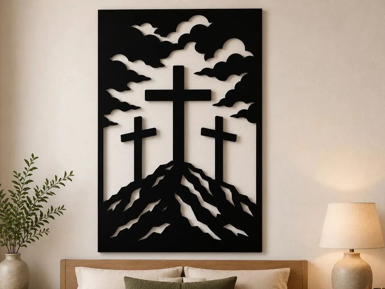 [Laser cut and engrave] Three Crosses on Calvary Hill Wall Art