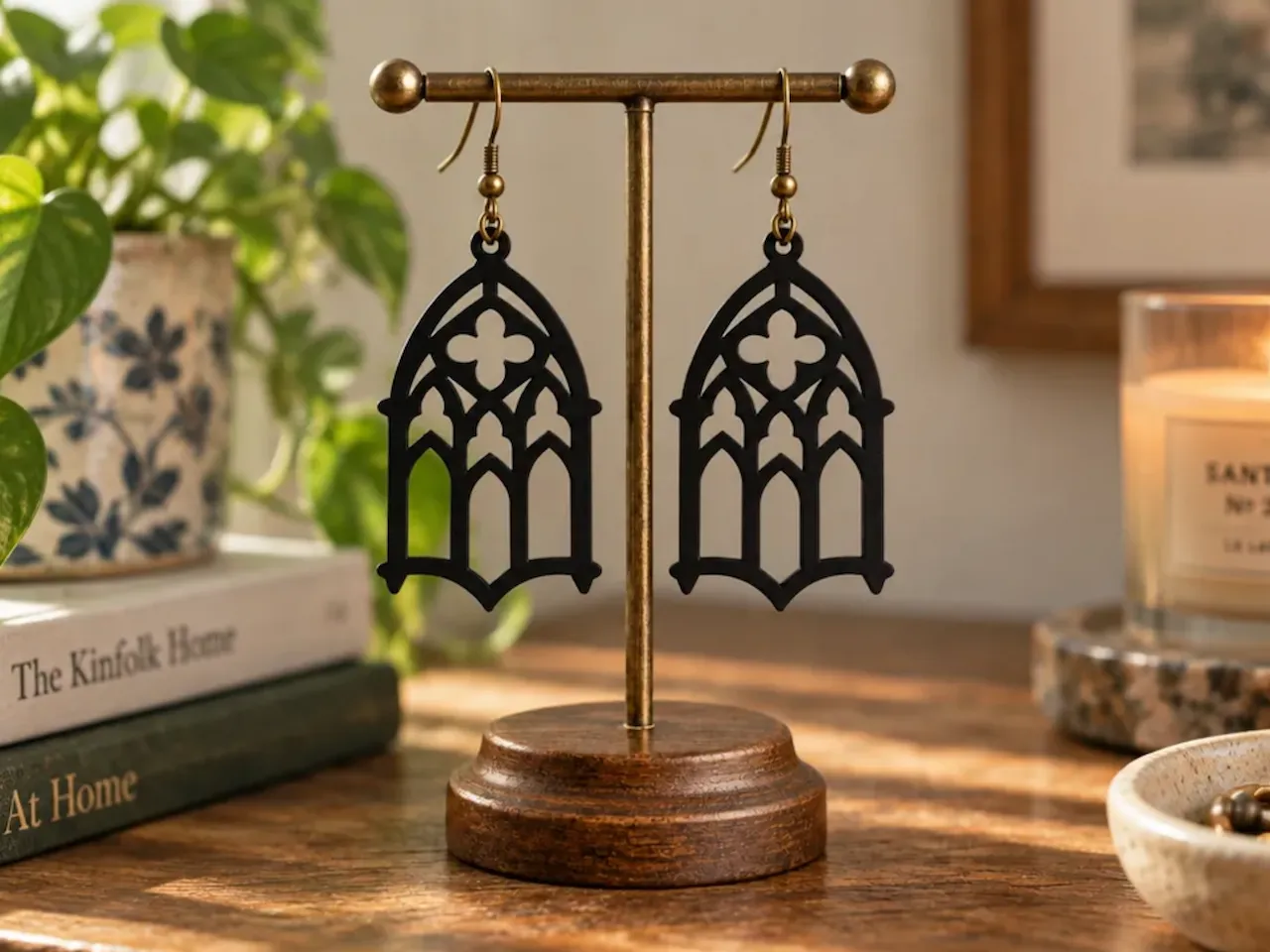 [Laser cut and engrave] Black Gothic Cathedral Arch Dangle Earrings