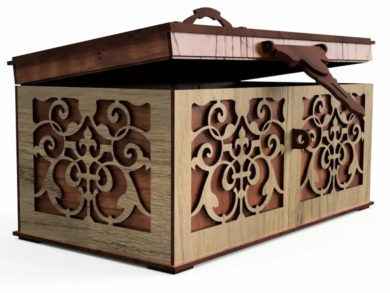 [Laser cut and engrave] Decorative Wooden Keepsake Box with Ornate Filigree Overlay