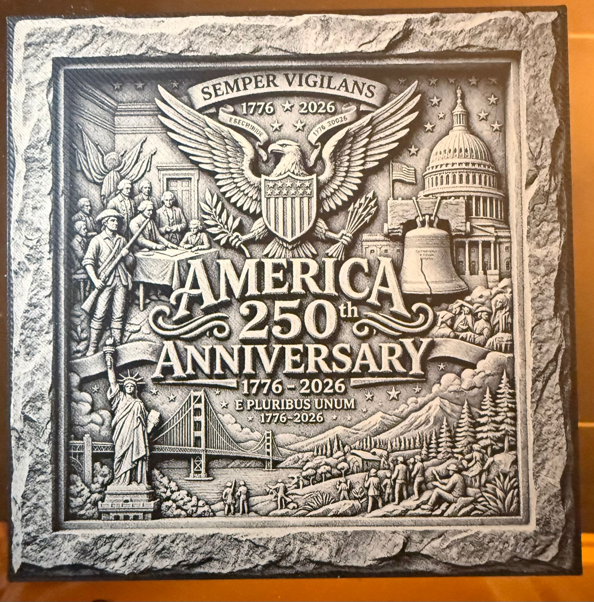 3D coasters 250th anniversary of America instruction: step 1 - engraving